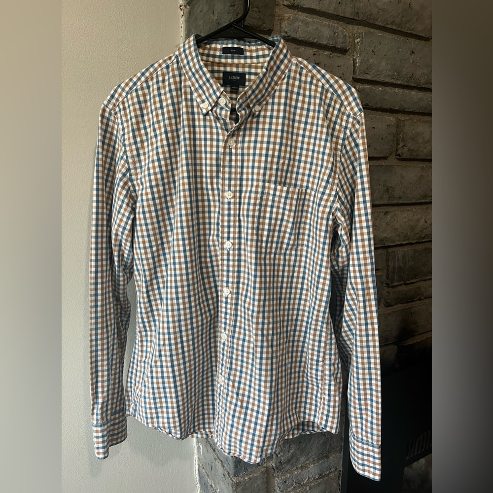J Crew checked button down shirt size large slim fit